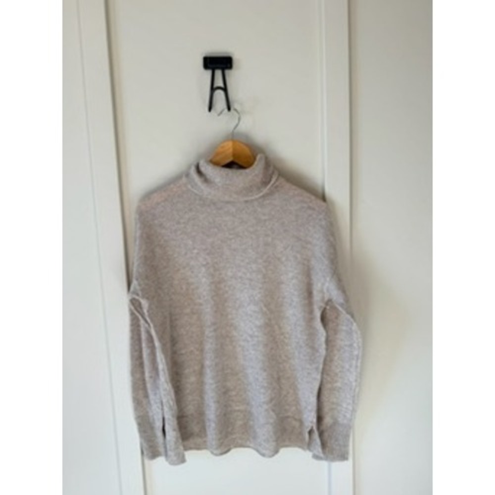 Nordstrom Womens 100% Cashmere Turtleneck Sweater Oatmeal Beige Heather Medium